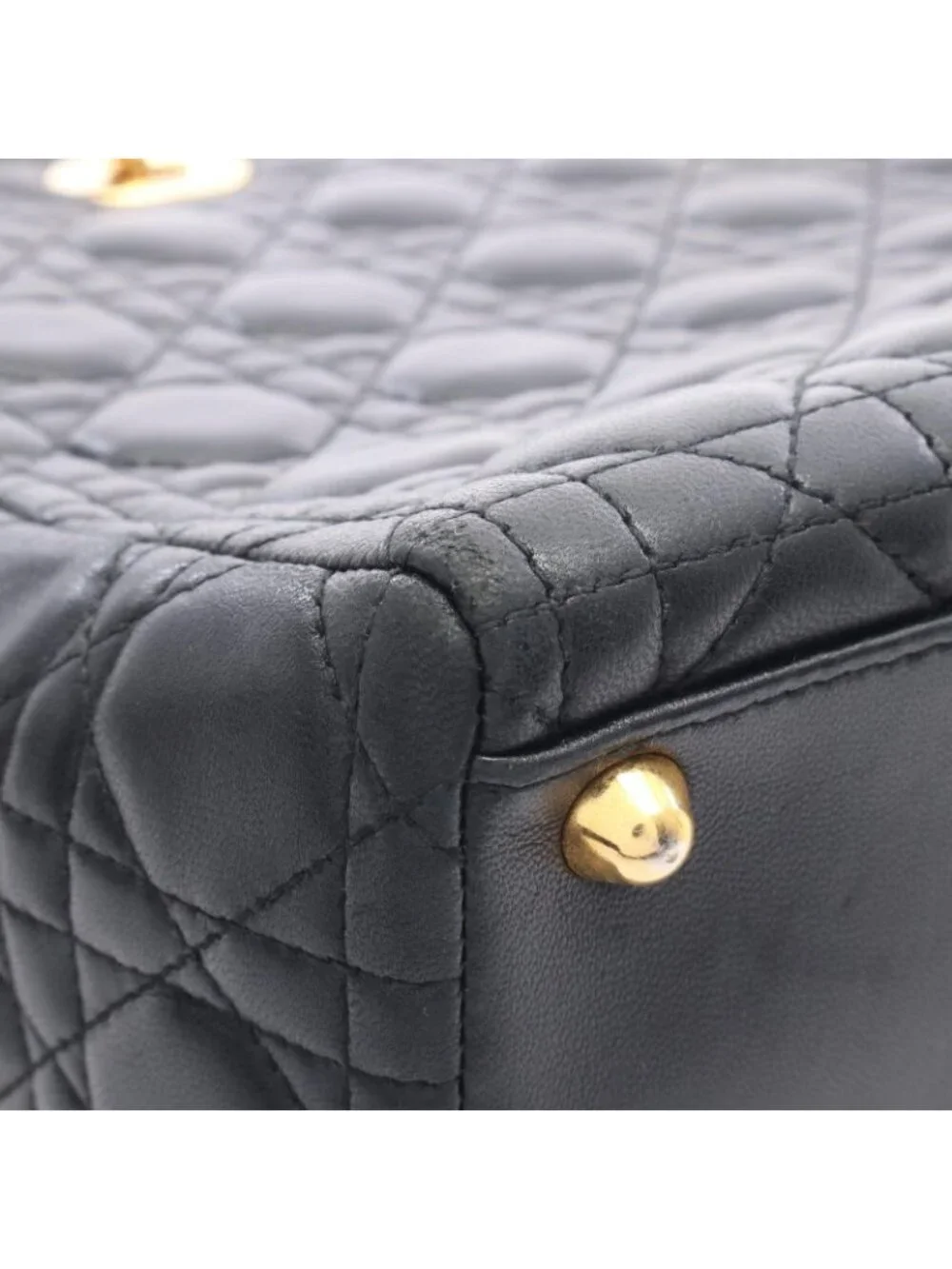 Dior Lady Dior Large 2-Way Black Leather Lady Dior Tote Bag